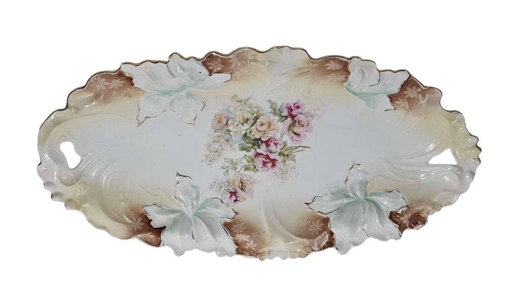 RS Prussia German Porcelain Double Handle Tray Carnation Mold 28