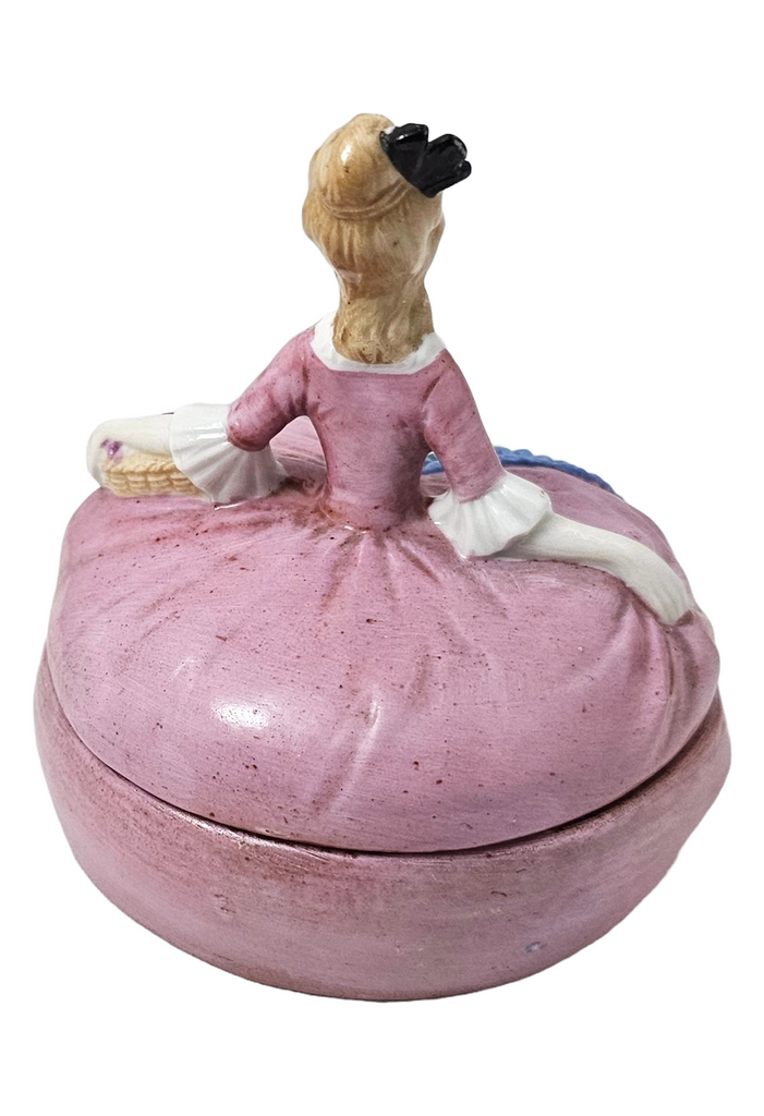 German Porcelain Powder Box Dresser Jar Half Doll Lady Trinket Box