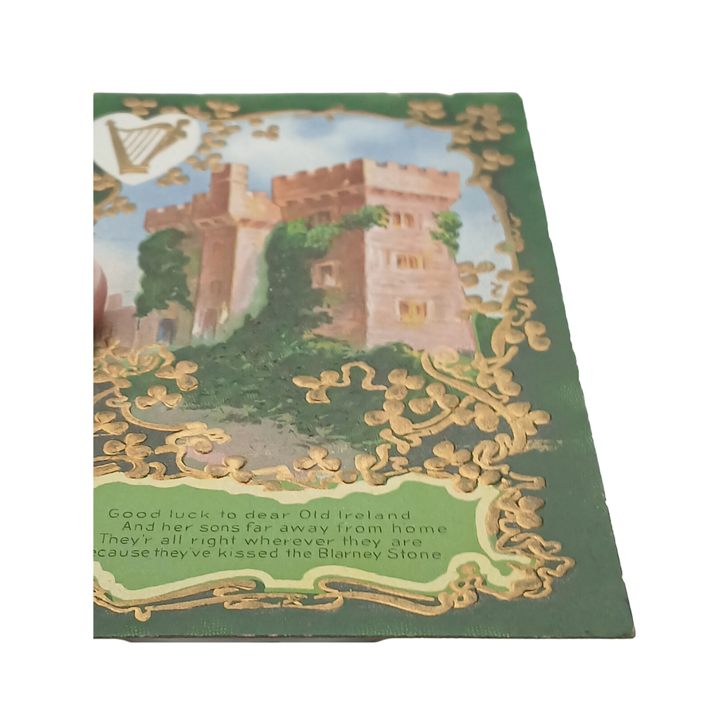 Saint Patrick's Day Postcard Blarney Castle Gold Embossed Clovers
