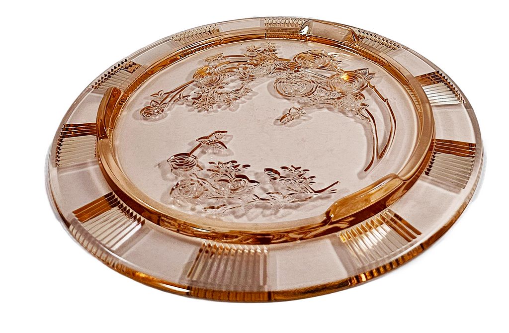 Antique Pink Depression Glass Footed Cake Plate, Sharon Cabbage Rose, Federal Glass Company Plate