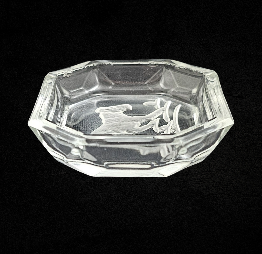 Art Deco Bohemian Czech Intaglio Glass Open Salt Cellar Schnauzer Dog w/ Ball