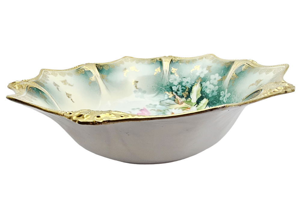 RS Prussia Bowl German Porcelain Mold 83 Gold with Roses