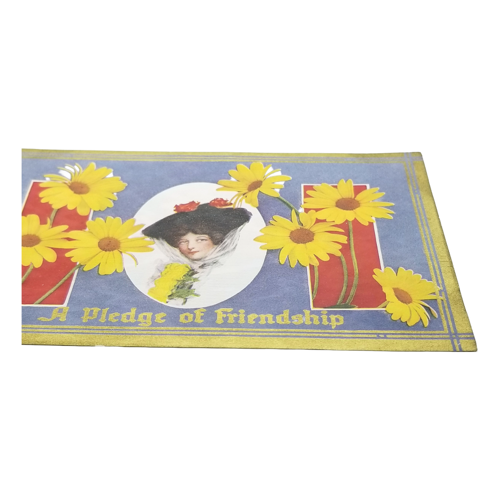 Greetings Postcard Pledge Of Friendship Gibson Girl Yellow Daisies Series 81