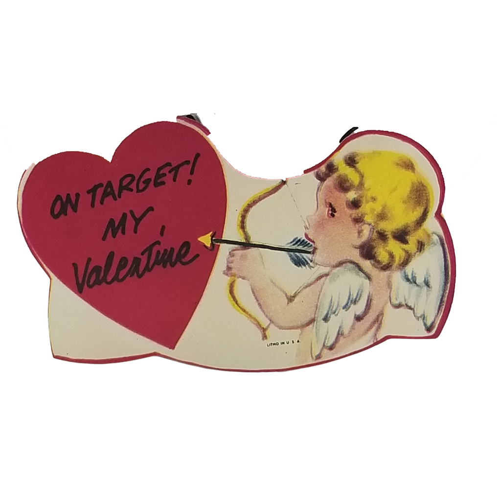 Vintage Valentine Die Cut Card Cupid Shooting Arrow at Heart