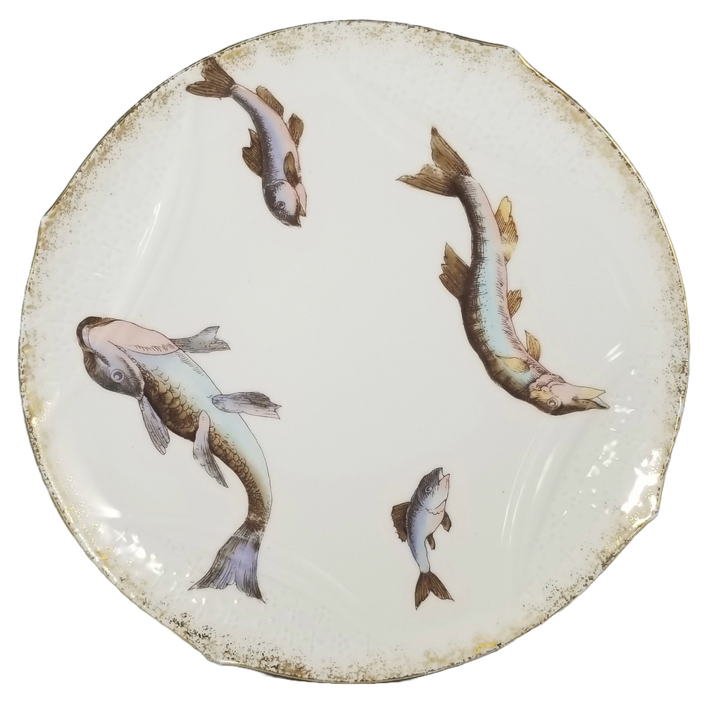 Hand Painted Antique Karlsbad Austrian Porcelain Freshwater Fish Plate