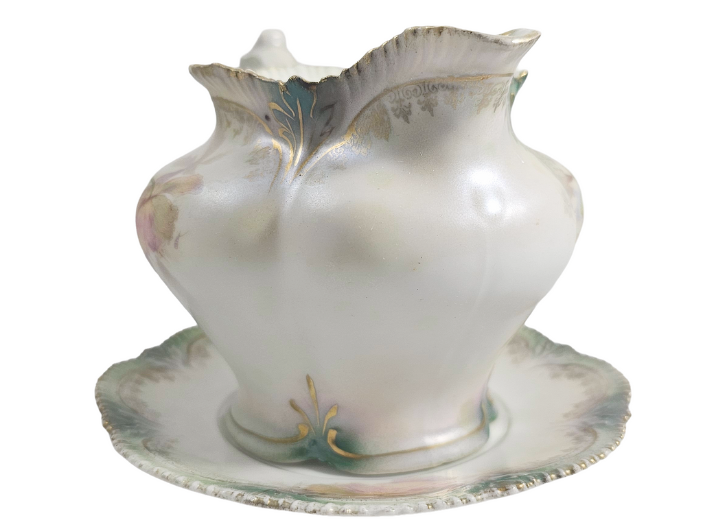 RS Prussia German Porcelain Open Floral Creamer Saucer w/ Tiffany Finish