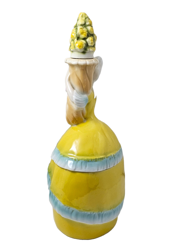 Bavarian Porcelain Erphila Yellow Figural Woman Powder Box Jar & Perfume Half Doll