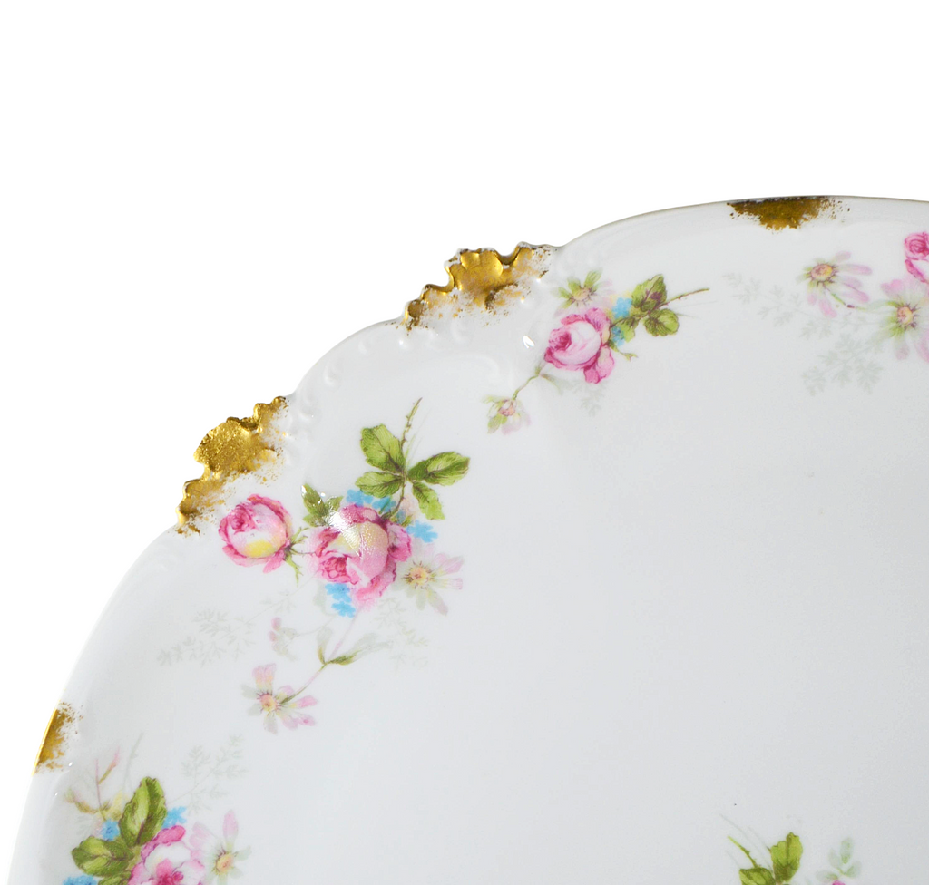 Limoges Art Nouveau Porcelain Hand Painted Pink Roses Gold Trimmed Charger Plate