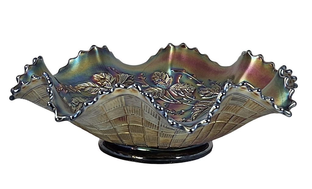 Northwood Three Fruits Amethyst Carnival Glass Bowl