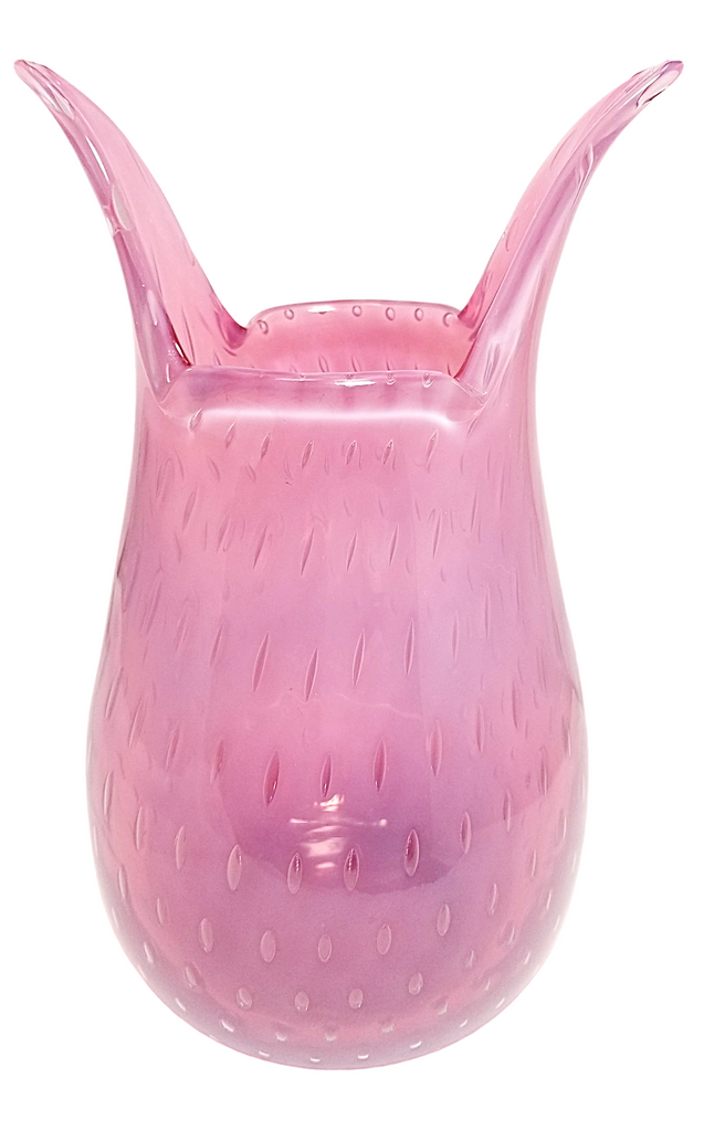 MCM Fratelli Toso Murano Opalescent Pink Bullicante Italian Art Glass Vase