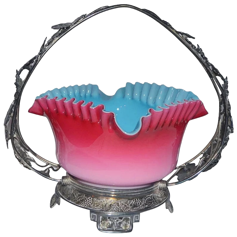 Mt Washington Pairpoint Peachblow Blue Cased Art Glass Bride's Basket