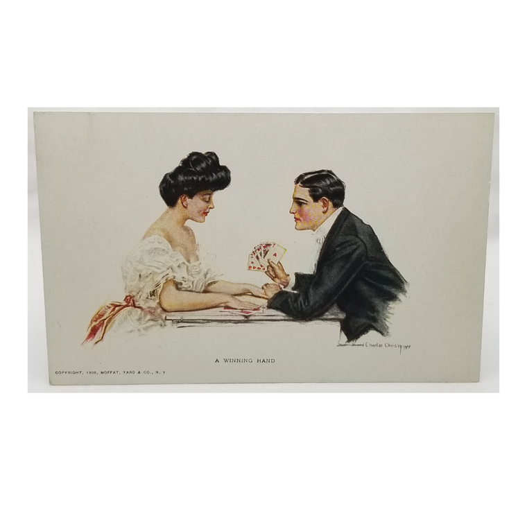 Romance Couple Playing Cards Postcard Artist Howard Chandler Christy Titled A Winning Hand 1908 Moffat Pub NY Unused