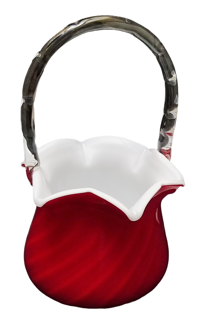 Fenton Plated Amberina Rib Optic Cased Glass Basket Sample Piece HTF Documented