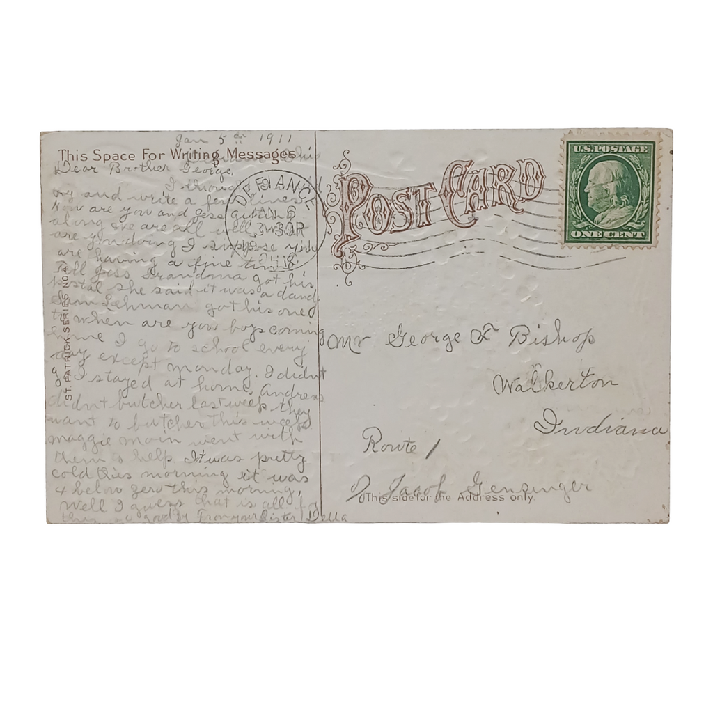 Saint Patrick's Day Postcard Blarney Castle Gold Embossed Clovers