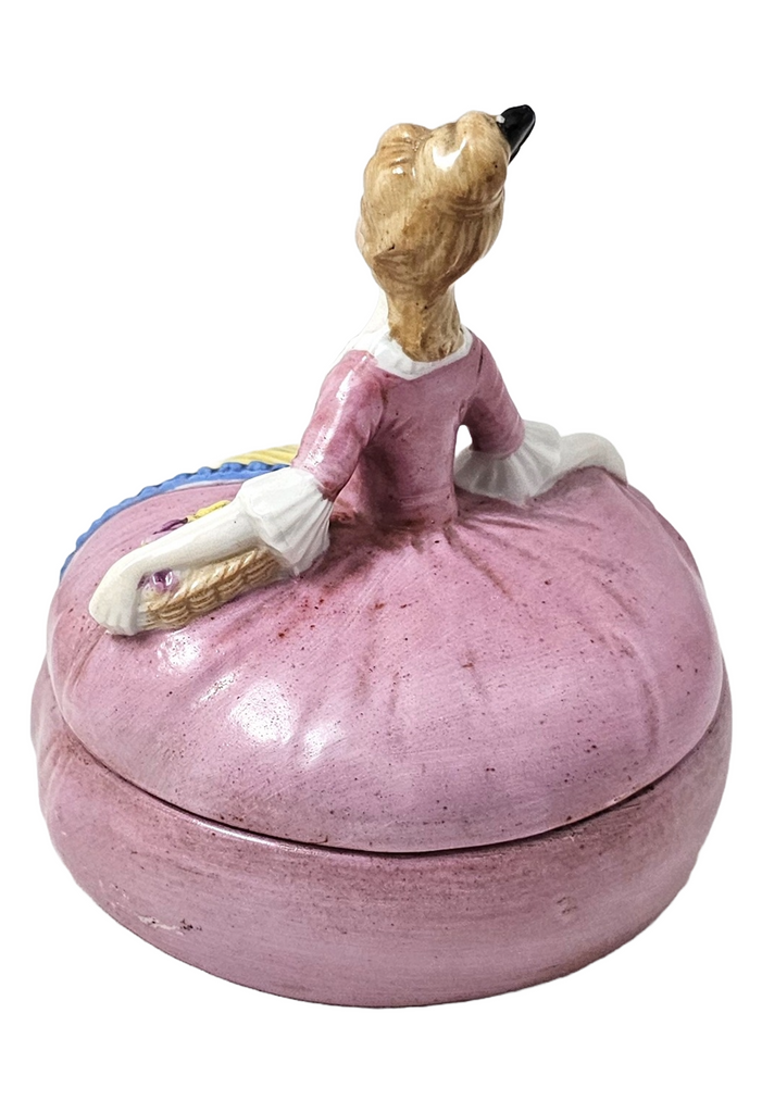German Porcelain Powder Box Dresser Jar Half Doll Lady Trinket Box