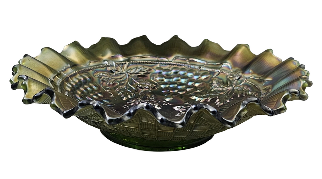 Antique Vintage Northwood Glass Green Grape and Cable Carnival Glass Bowl