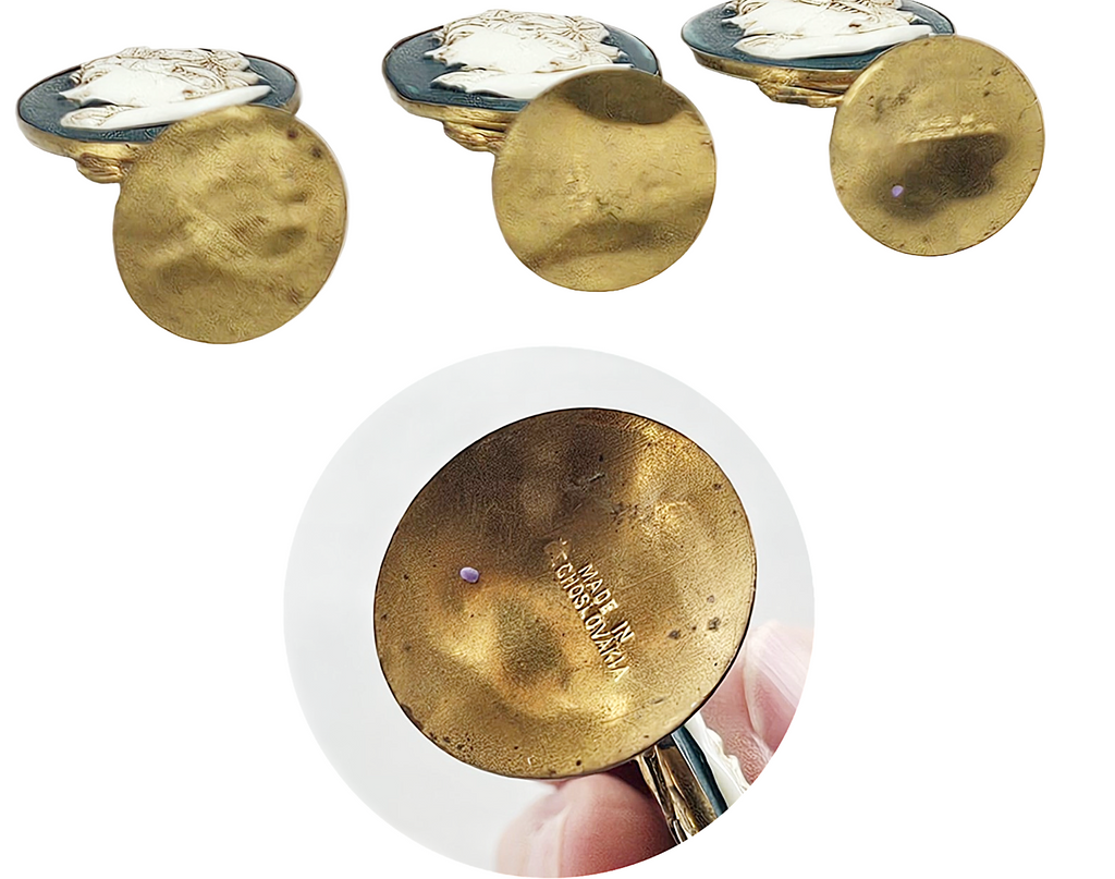 Antique Czech Jeweled Ormolu Cameo Carved Place Holder Set