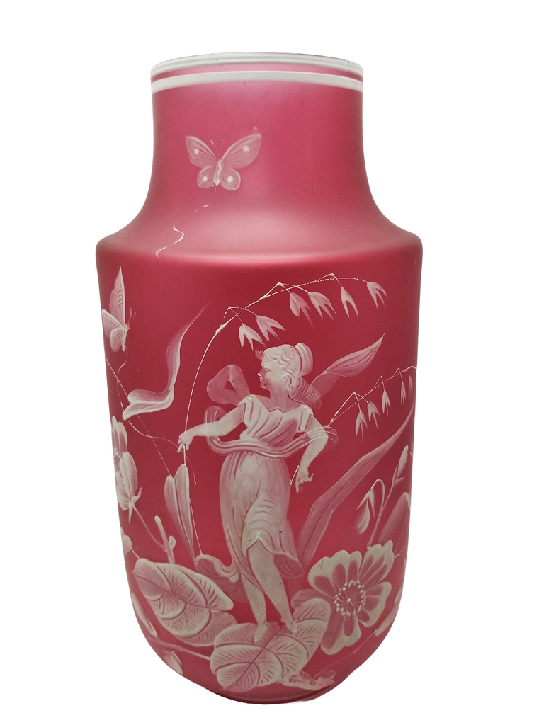 Monumental Antique Art Nouveau BOHEMIAN Cameo Cranberry Glass Vase