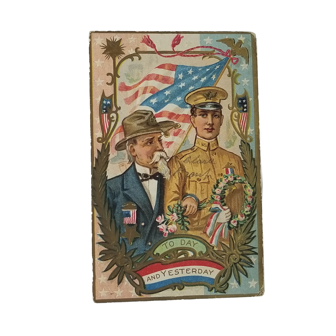 Patriotic Postcard Decoration Day American Flag Generations of Soldiers Series 2