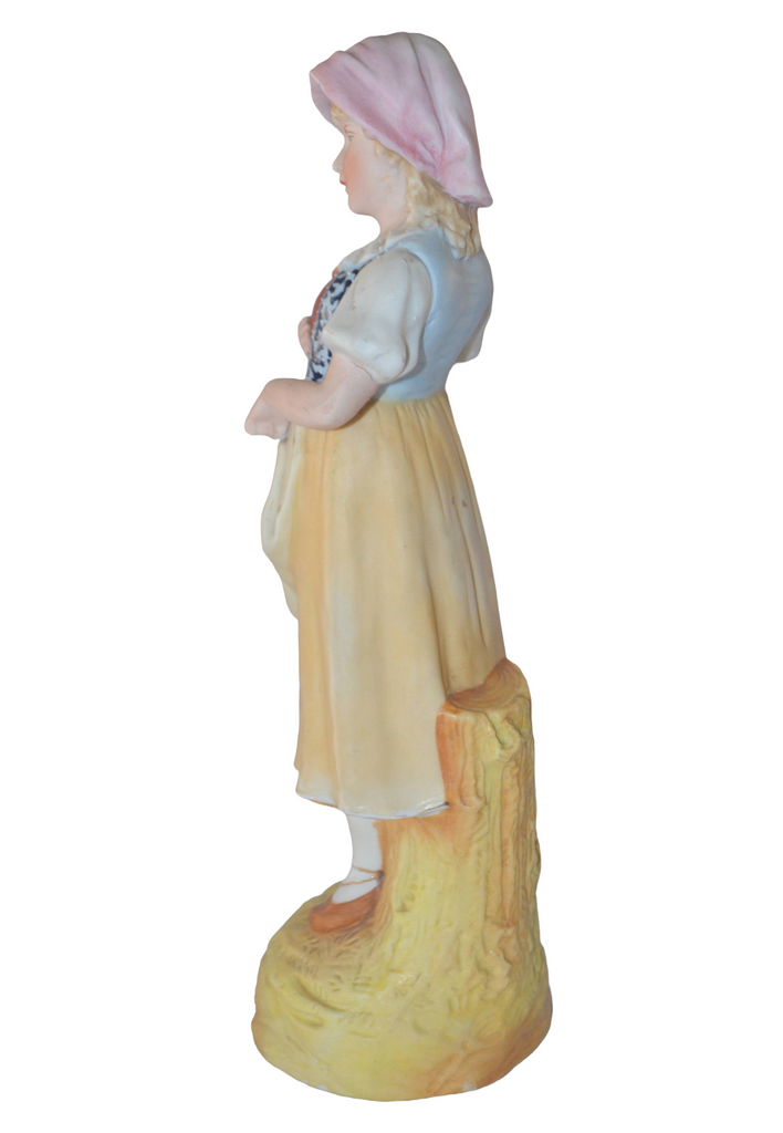 Heubach Bisque Porcelain Parlor Statue Peasant Woman Holding Jug