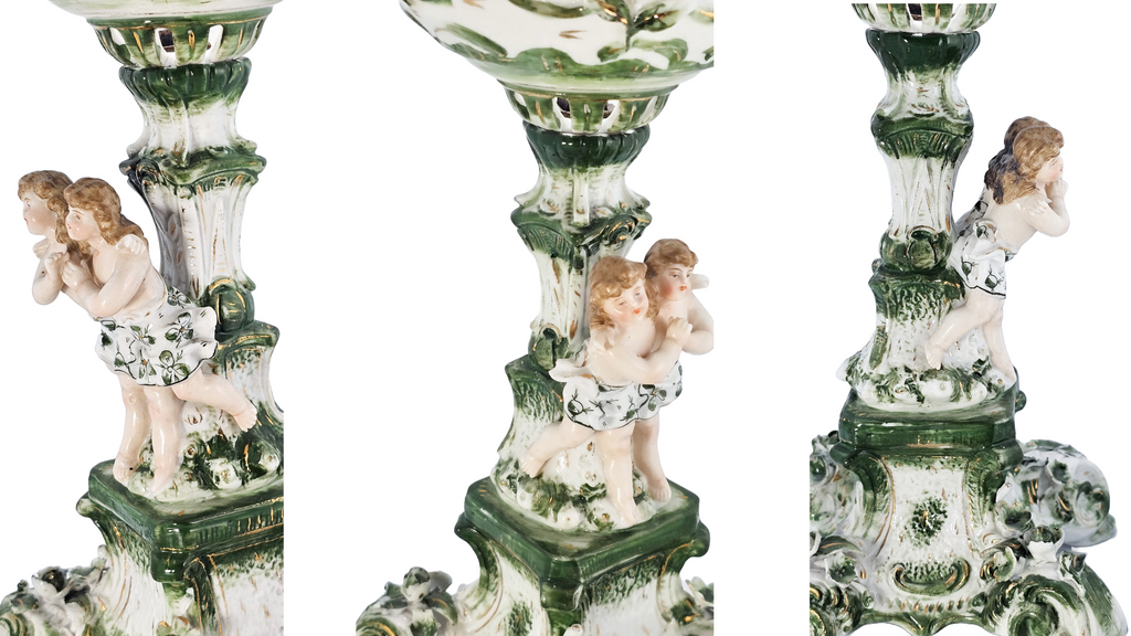 German Porcelain 19th Century Dresden Cherub Kerosene Oil Lamp Base
