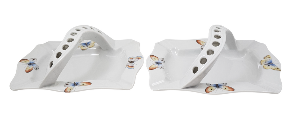Limoges Porcelain Butterfly Motif Basket Style Ashtrays