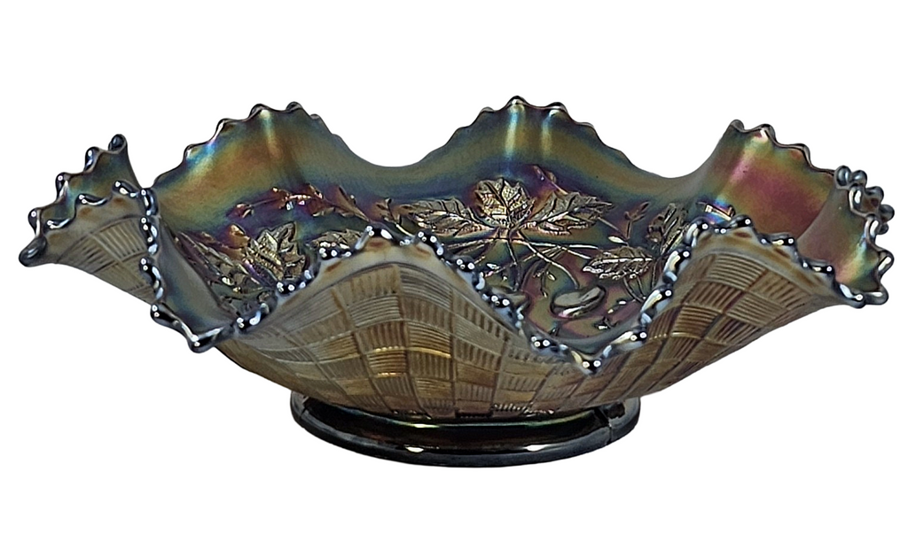 Northwood Three Fruits Amethyst Carnival Glass Bowl