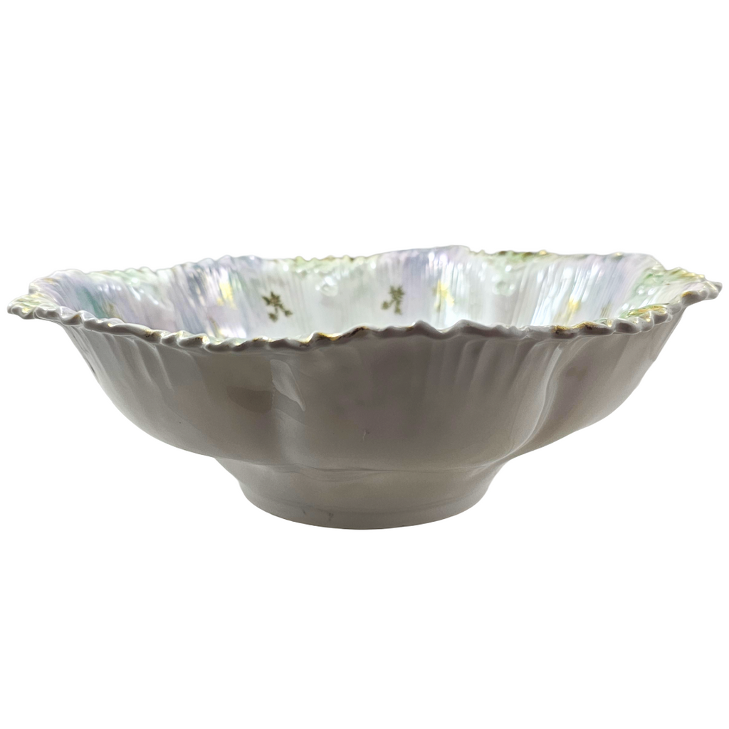 Antique RS Prussia 10.5” Bowl w/ Lavender Green Luster & Purple Lilies
