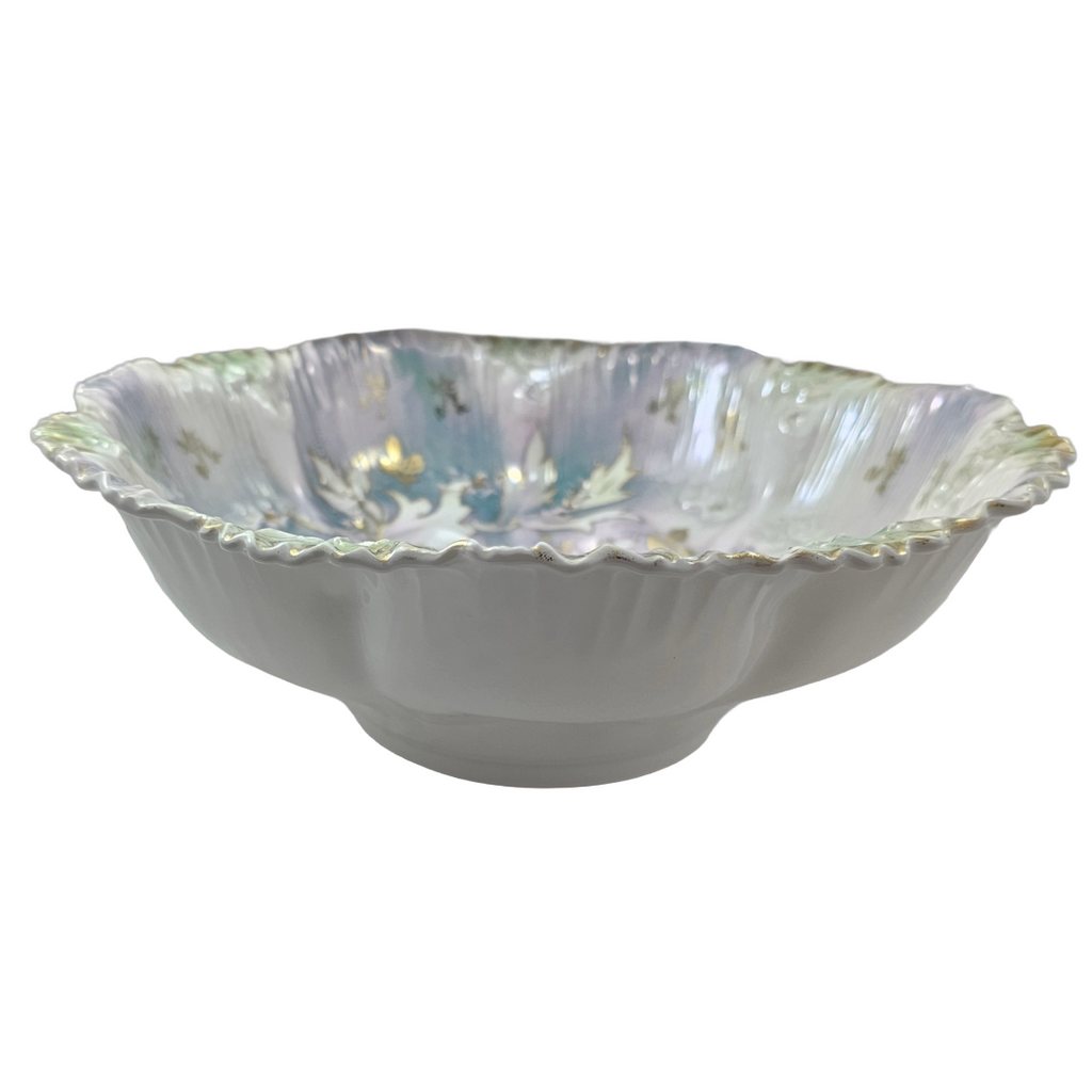 Antique RS Prussia 10.5” Bowl w/ Lavender Green Luster & Purple Lilies