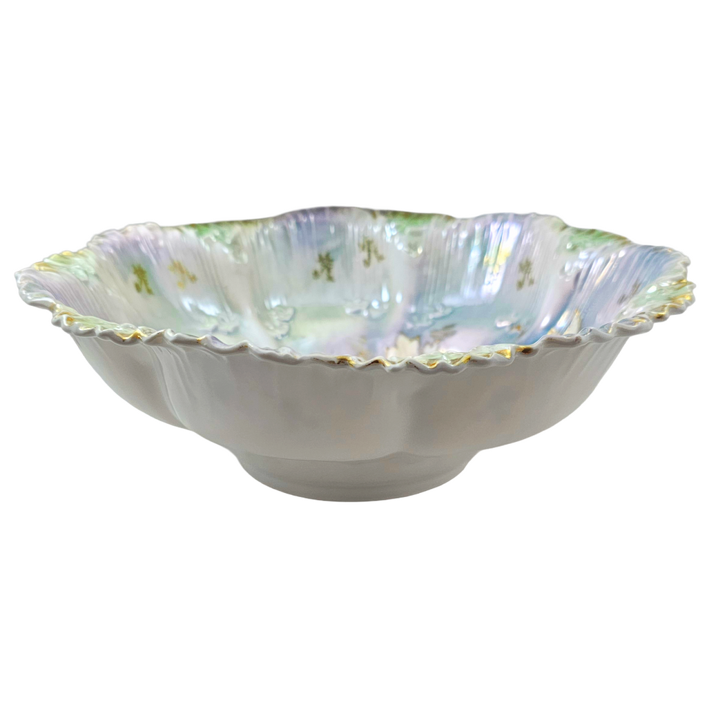 Antique RS Prussia 10.5” Bowl w/ Lavender Green Luster & Purple Lilies