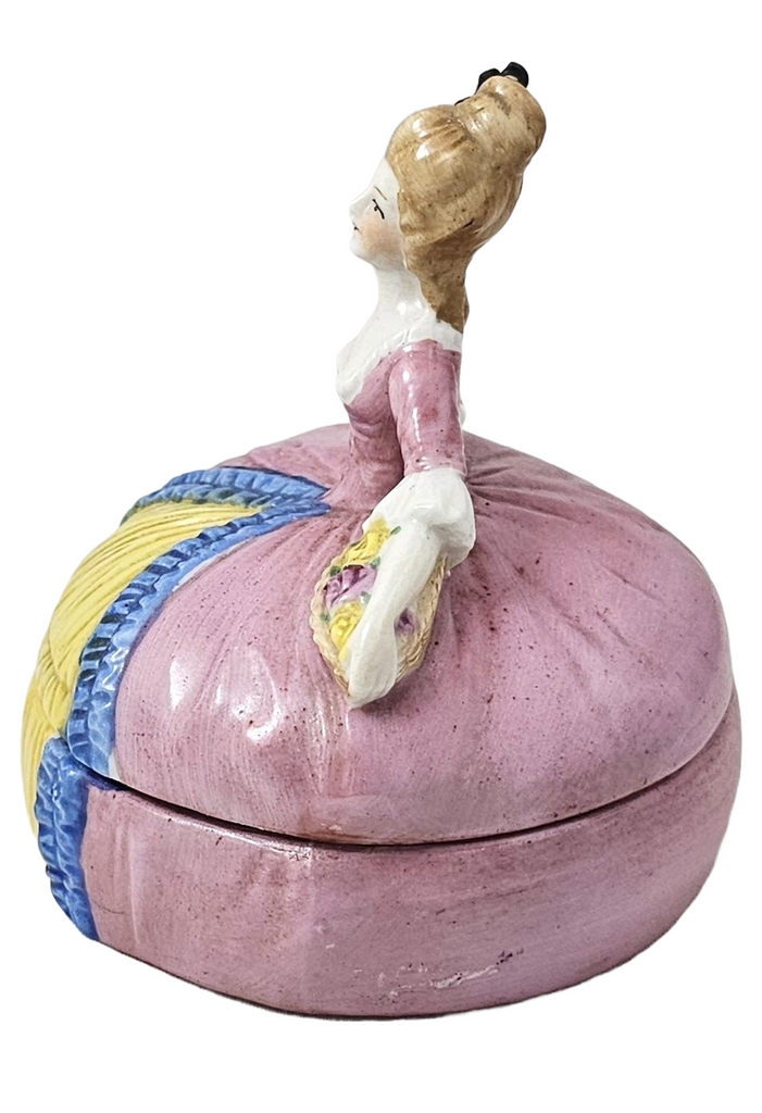 German Porcelain Powder Box Dresser Jar Half Doll Lady Trinket Box