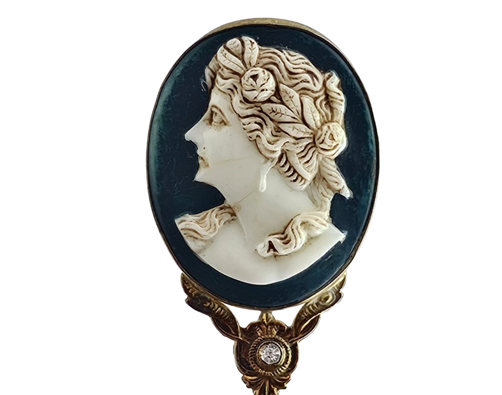 Antique Czech Jeweled Ormolu Cameo Carved Place Holder Set