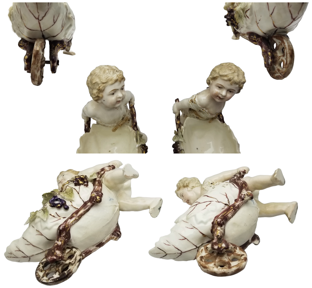 Volkstedt Garden Putti Cherubs Pushing Wheelbarrows with Moving Wheels