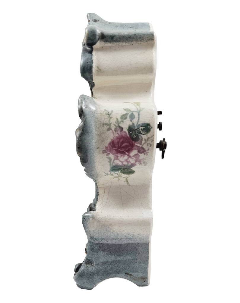 Antique Ansonia Royal Bonn German Porcelain Blue Mantle Clock