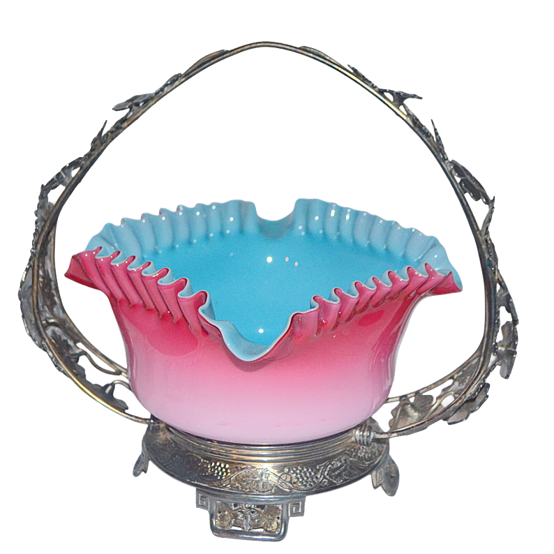 Mt Washington Pairpoint Peachblow Blue Cased Art Glass Bride's Basket