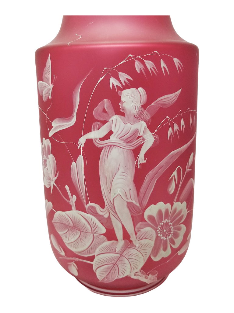 Monumental Antique Art Nouveau BOHEMIAN Cameo Cranberry Glass Vase