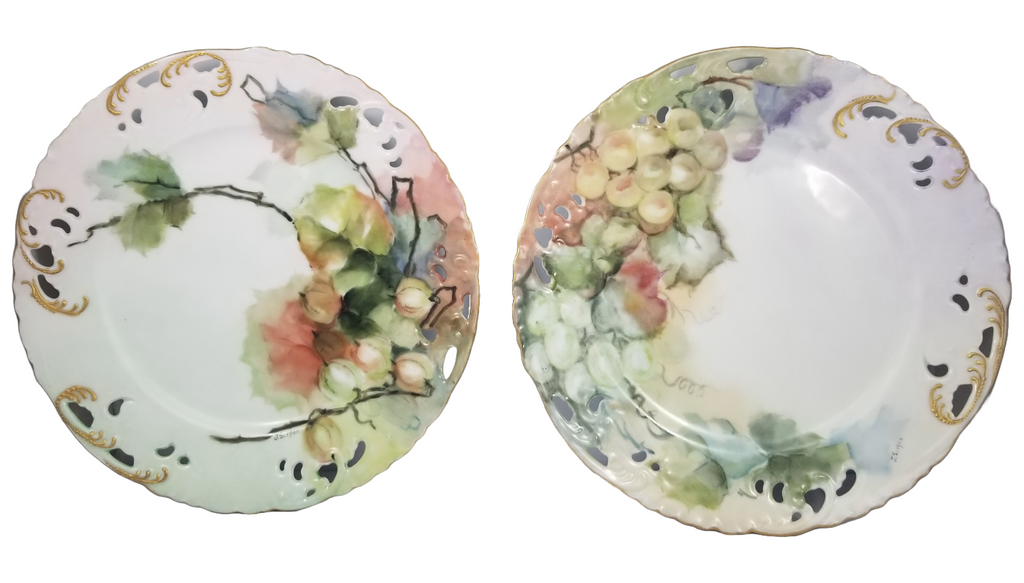 Limoges Porcelain HP Haviland Gerard  AS 6 PC Pierced Grapes Fruit Plate Set