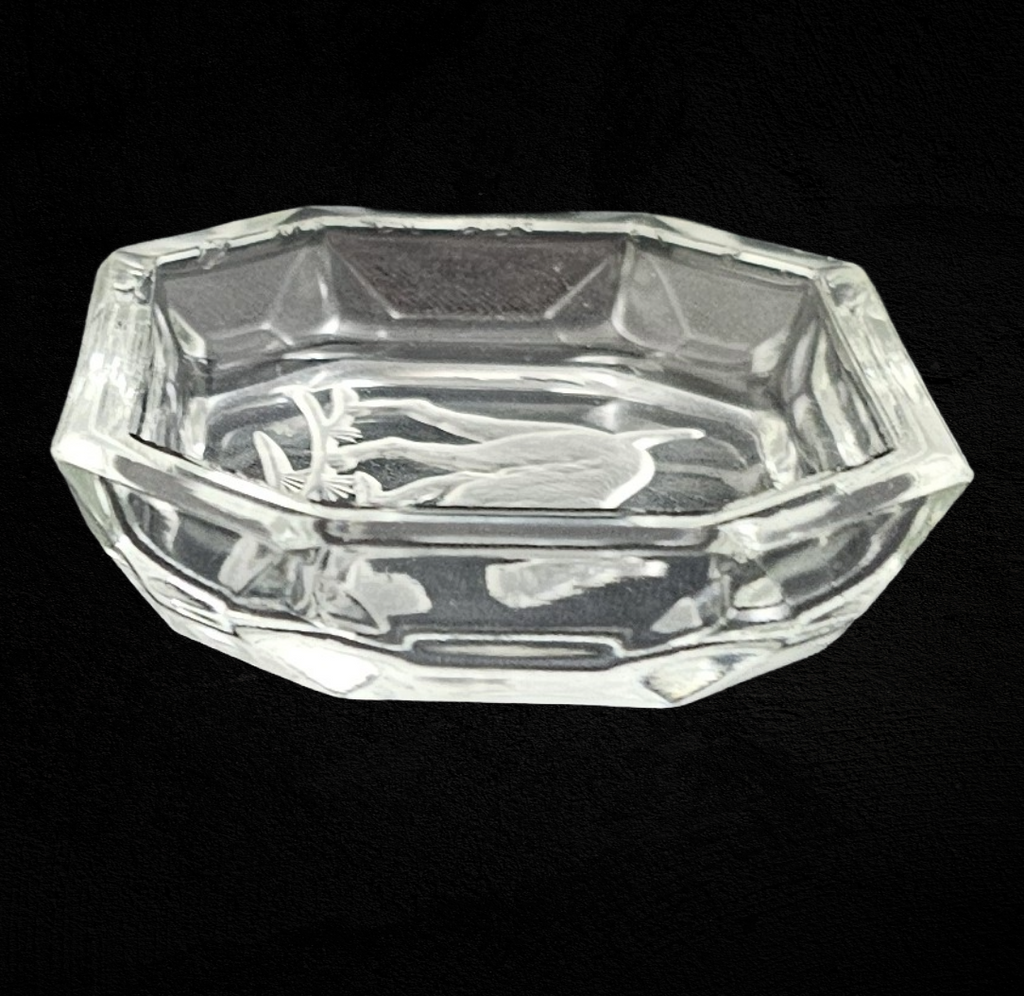 Art Deco Bohemian Czech Intaglio Glass Open Salt Cellar Schnauzer Dog w/ Ball