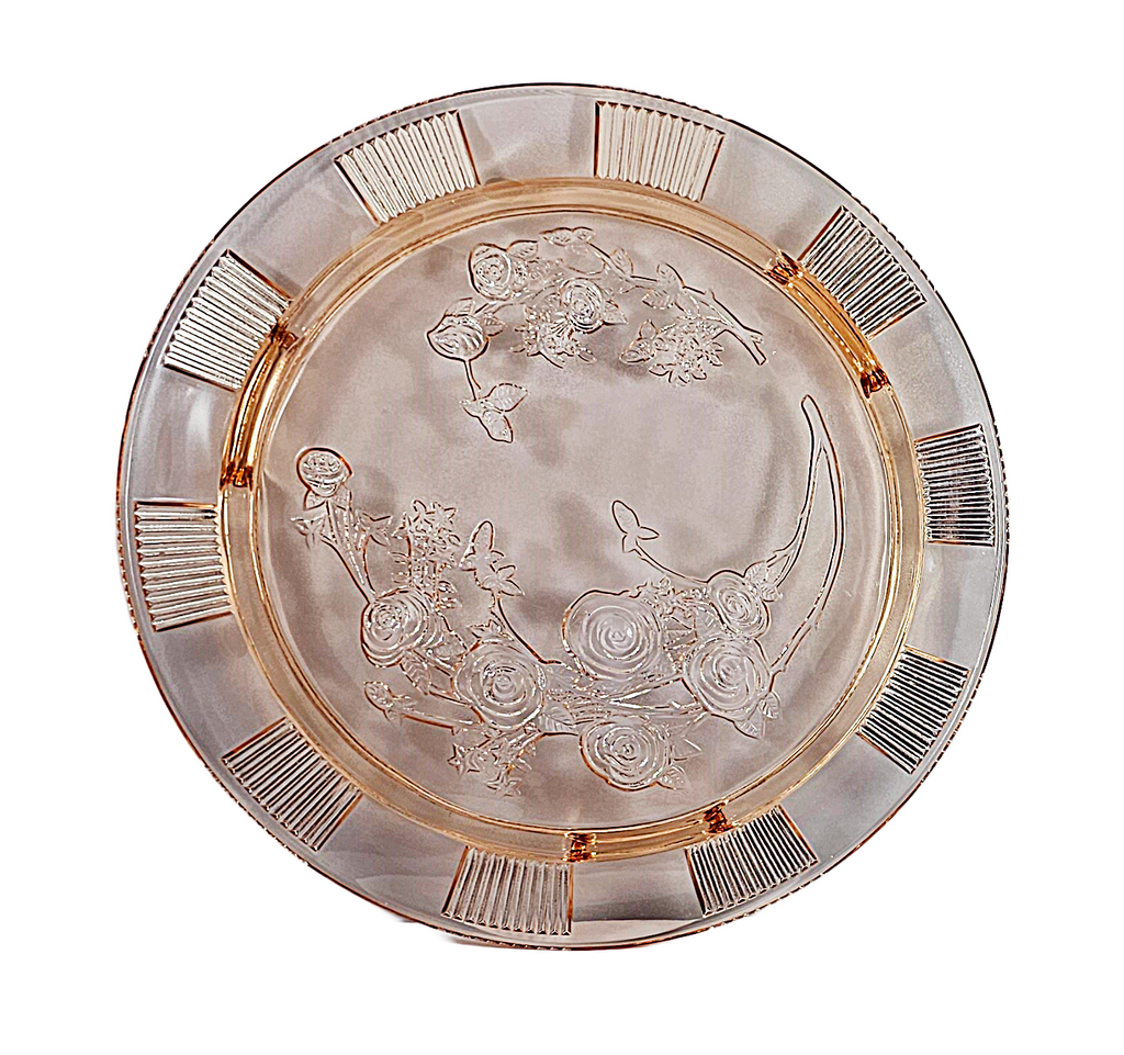 Antique Pink Depression Glass Footed Cake Plate, Sharon Cabbage Rose, Federal Glass Company Plate