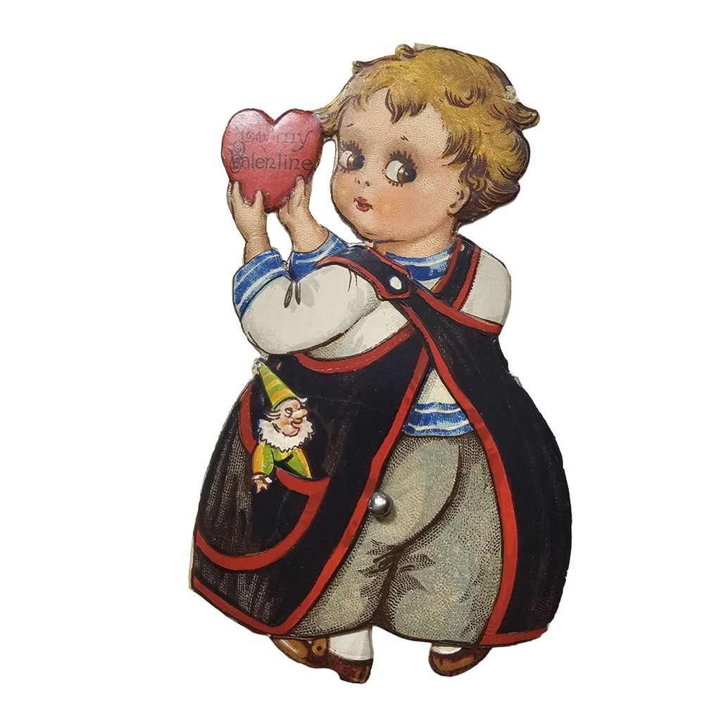 Vintage Die Cut Mechanical Valentine Card Little Girl with Heart Chloe Preston