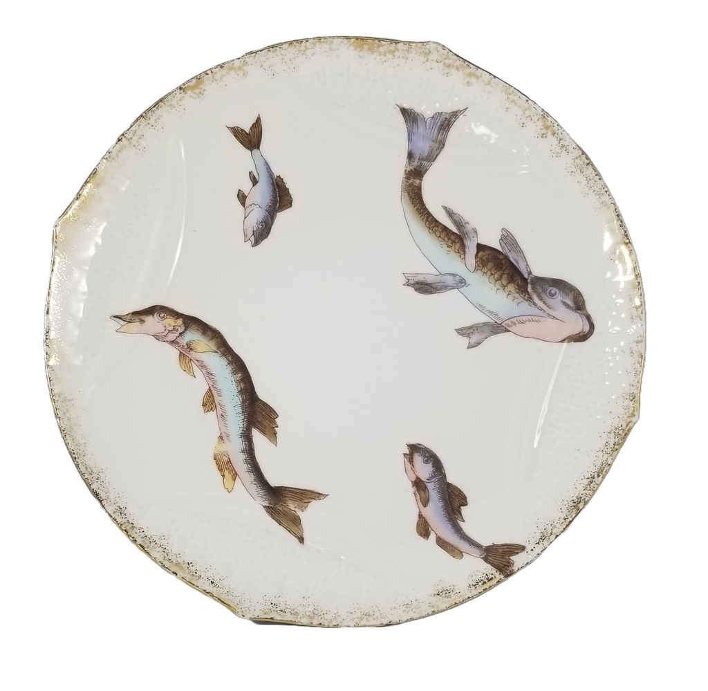 Hand Painted Antique Karlsbad Austrian Porcelain Freshwater Fish Plate