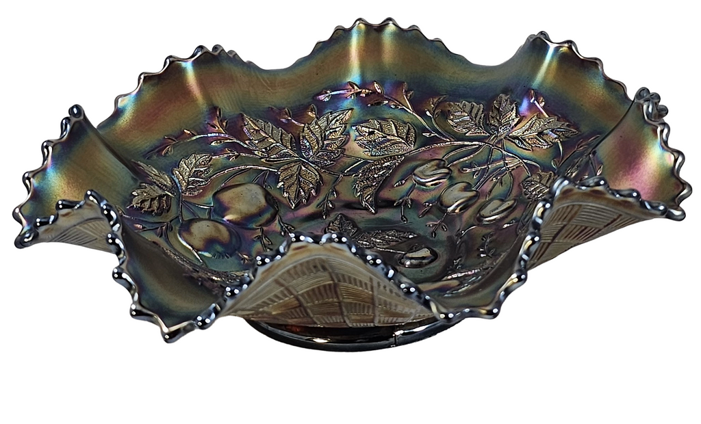 Northwood Three Fruits Amethyst Carnival Glass Bowl