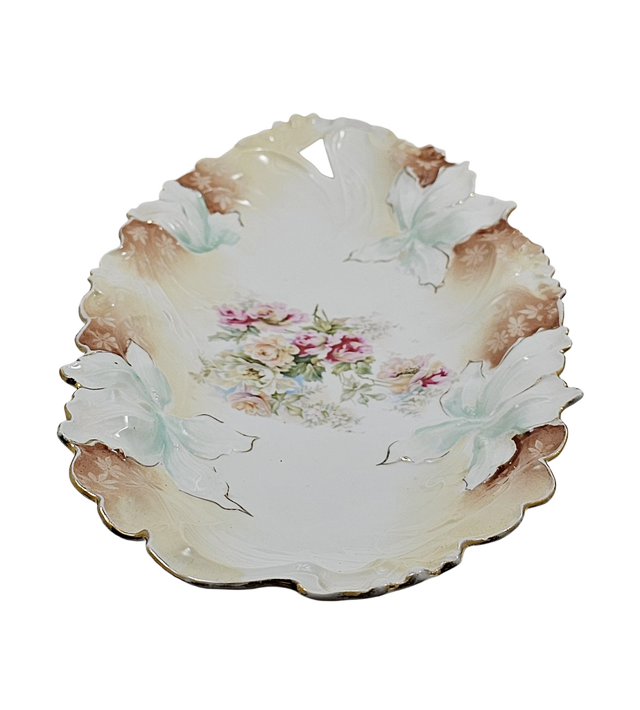 RS Prussia German Porcelain Double Handle Tray Carnation Mold 28