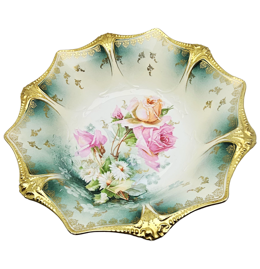 RS Prussia Bowl German Porcelain Mold 83 Gold with Roses