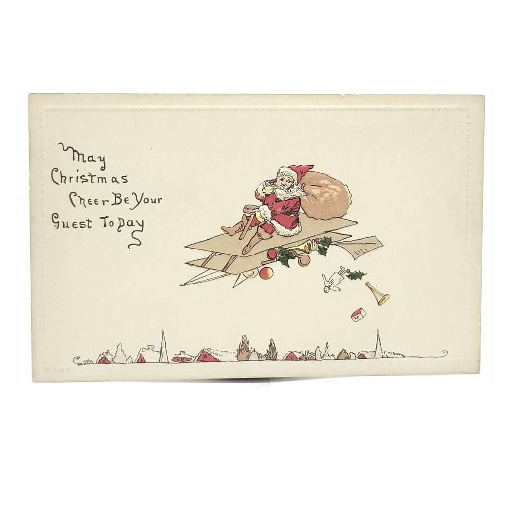 Christmas Postcard Santa Claus Flying Paper Airplane Dropping Toys Arts Craft