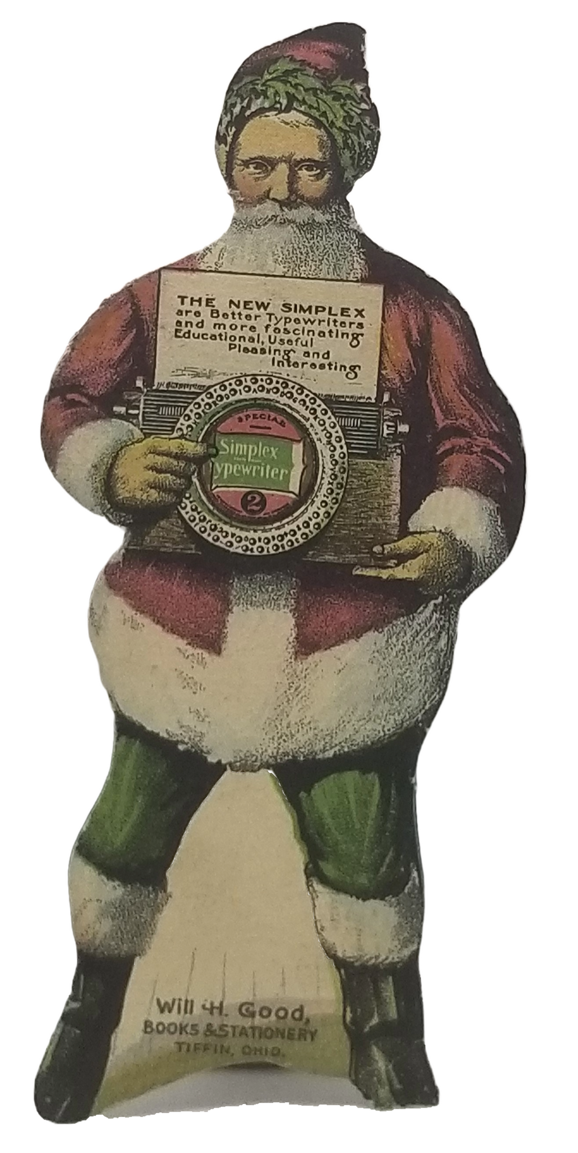 Vintage Christmas Trade Card, Antique Advertising Trade Card, Santa Claus Die Cut for Simplex Typewriters 1910s