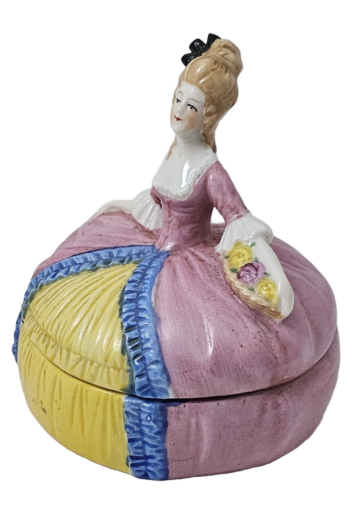 German Porcelain Powder Box Dresser Jar Half Doll Lady Trinket Box