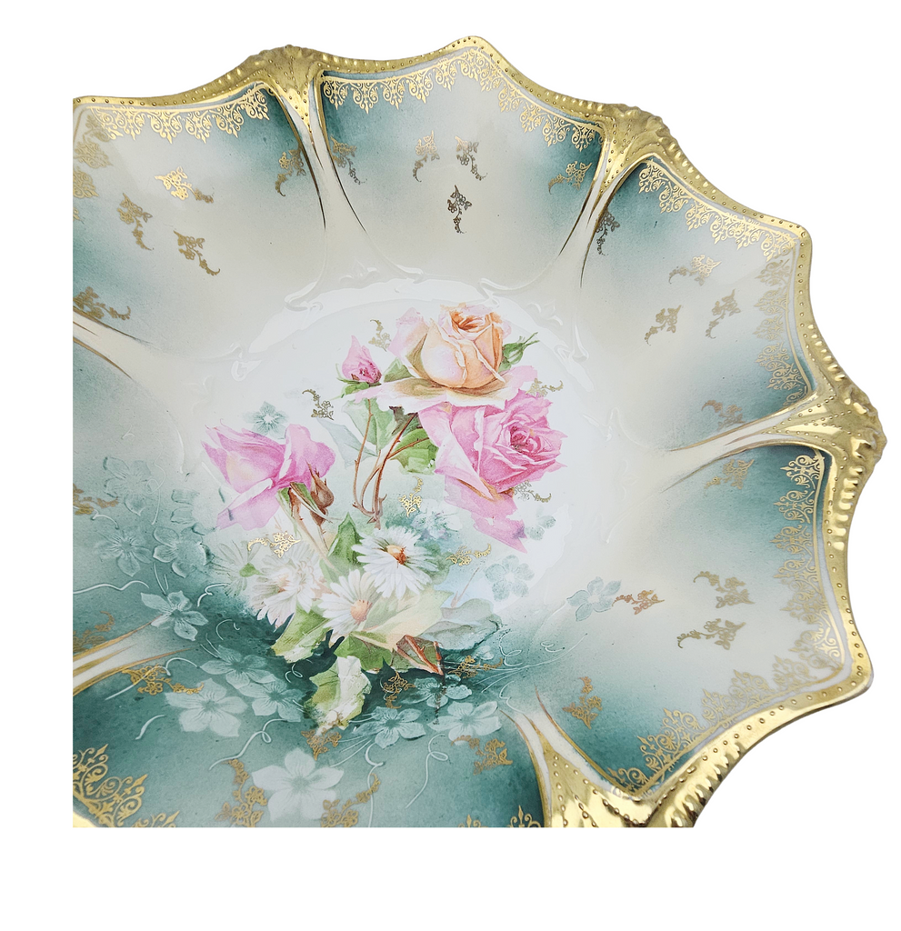 RS Prussia Bowl German Porcelain Mold 83 Gold with Roses