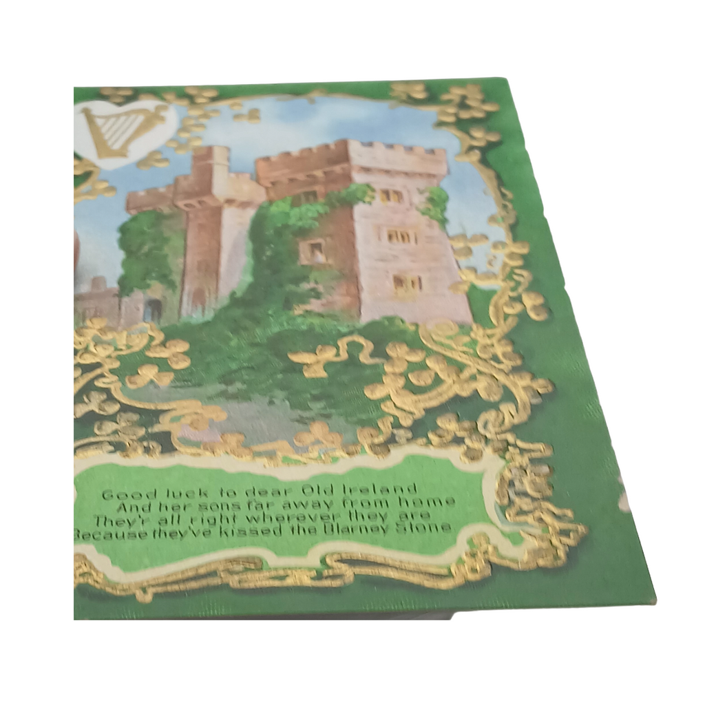 Saint Patrick's Day Postcard Blarney Castle Gold Embossed Clovers