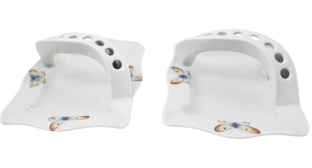 Limoges Porcelain Butterfly Motif Basket Style Ashtrays